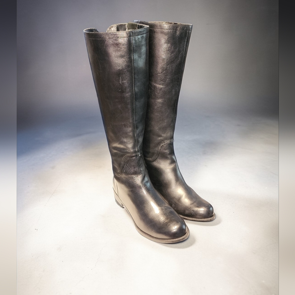 Women Vintage Leather Black Tall Riding Boots By Nine West Size 8.5M